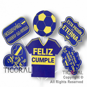 ACCESORIOS PARA TORTA PASION AZUL Y ORO 6 UNIDADES X 1 SET